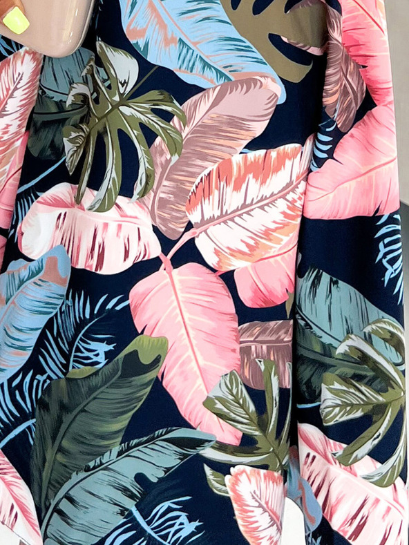 numoco Rochie - decolteu în formă de inimă - albastru închis cu frunze roz Numoco