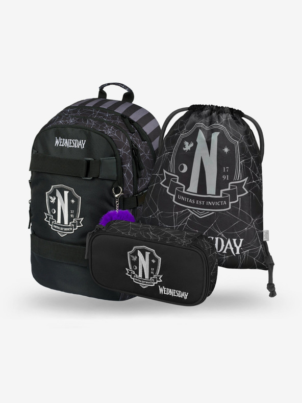 BAAGL  Black 3 SET Skate Wednesday Nevermore: rucsac, penar, geantă Baagl