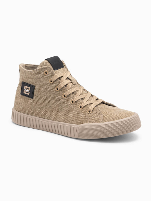 Ombre Clothing Adidași high top din pânză pentru bărbați - maro deschis V3 OM-FOTH-0186 Ombre Clothing