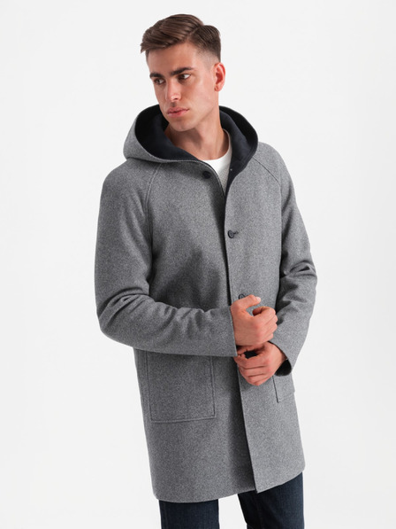 Ombre Clothing Palton bărbătesc melange lung cu glugă Ombre Clothing