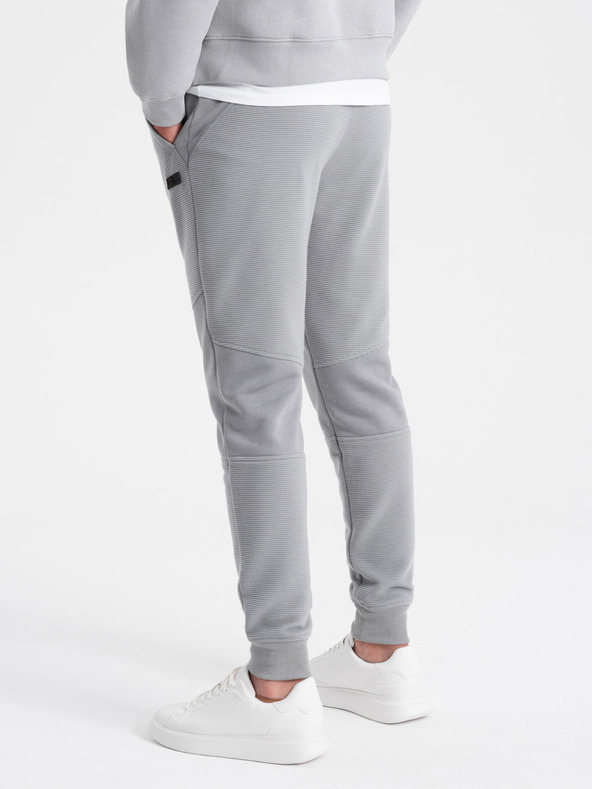 Ombre Clothing Pantaloni de trening pentru bărbați cu inserții din material otoman - gri V5 OM-PASK-0127