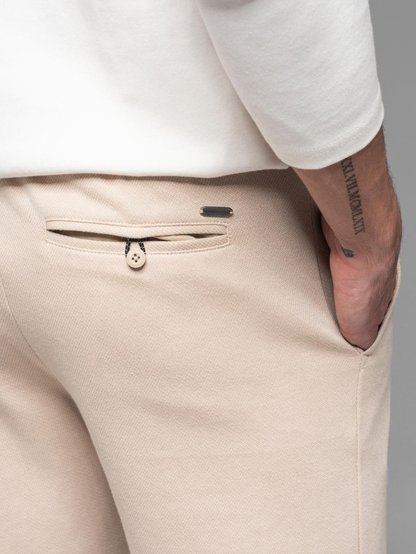 Ombre Clothing Pantaloni scurți de trening din bumbac pentru bărbați BASIC bej Ombre Clothing