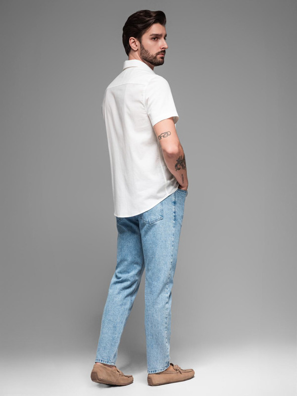 Ombre Clothing Cămașă bărbătească cu mânecă scurtă și guler cubanez alb Ombre Clothing