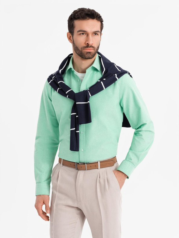 Ombre Clothing Cămașă oxford din bumbac pentru bărbați în culori pastelate - mentă Ombre Clothing