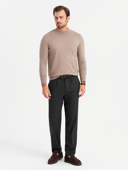 Ombre Clothing Jumătate de guler înalt tricotat pentru bărbați cu viscoză - Bej închis V3 OM-SWTN-0125 Îmbrăcăminte Ombre