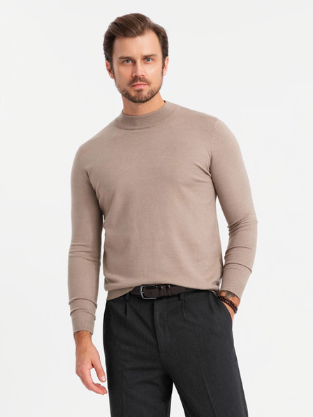 Ombre Clothing Jumătate de guler înalt tricotat pentru bărbați cu viscoză - Bej închis V3 OM-SWTN-0125 Îmbrăcăminte Ombre