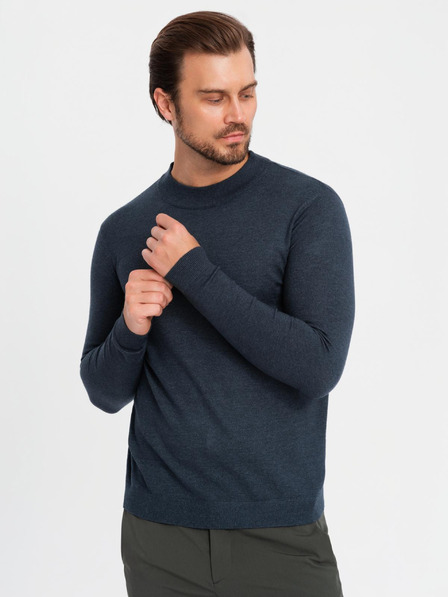 Ombre Clothing Jumătate de guler înalt tricotat pentru bărbați cu viscoză - albastru închis V4 OM-SWTN-0125 Ombre Clothing