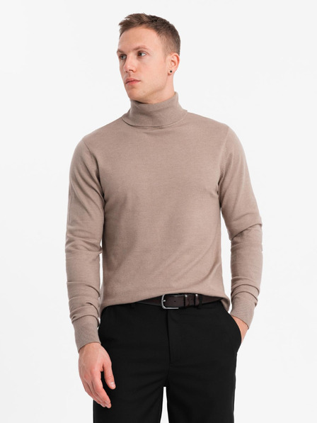 Ombre Clothing Jachetă cu guler înalt tricotată pentru bărbați cu viscoză - bej închis V3 OM-SWTN-0127 Îmbrăcăminte Ombre