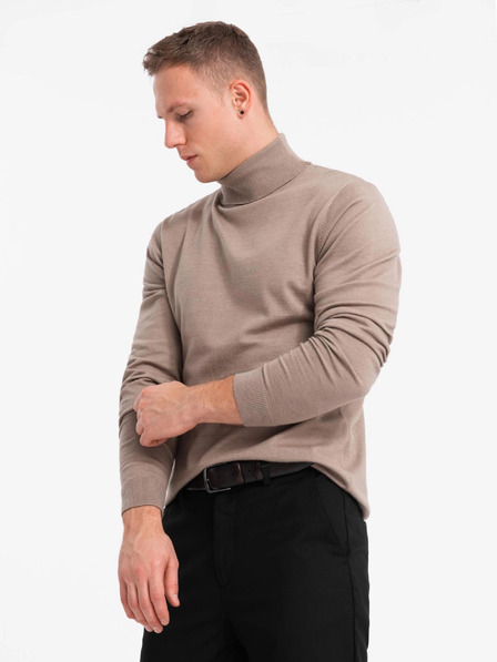 Ombre Clothing Jachetă cu guler înalt tricotată pentru bărbați cu viscoză - bej închis V3 OM-SWTN-0127 Îmbrăcăminte Ombre