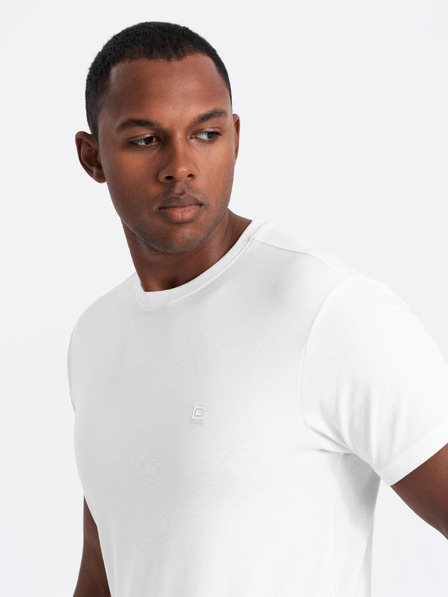 Ombre Clothing Tricou tricolor din bumbac pentru bărbați - alb și albastru marin V3 OM-TSCT-0174 Ombre Clothing
