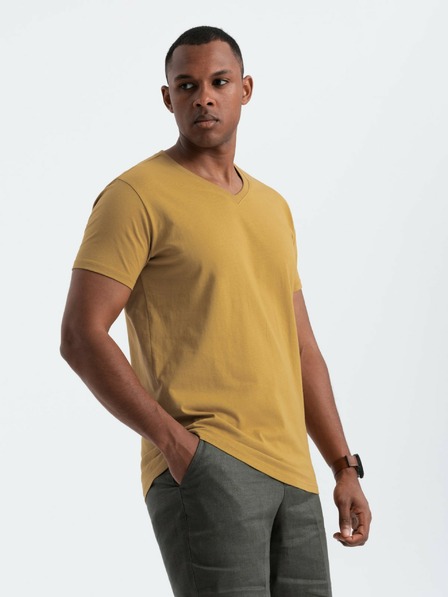 Ombre Clothing Tricou clasic cu gât rotund BASIC din bumbac pentru bărbați - muștar V8 OM-TSBS-0145 Ombre Clothing