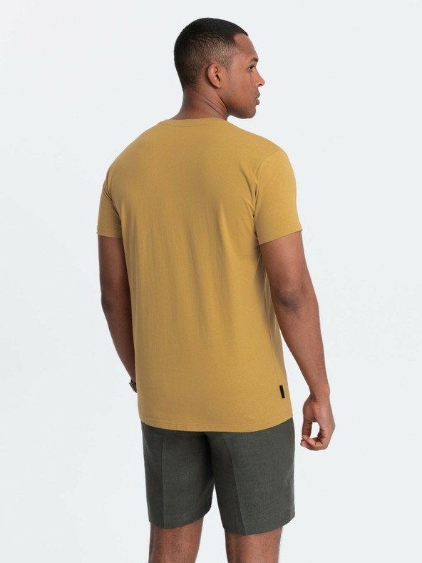 Ombre Clothing Tricou clasic cu gât rotund BASIC din bumbac pentru bărbați - muștar V8 OM-TSBS-0145 Ombre Clothing