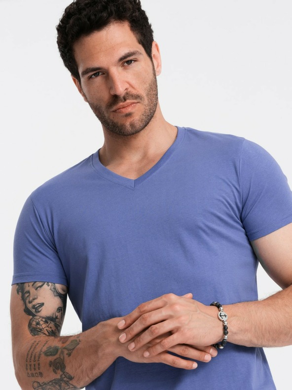 Ombre Clothing Tricou clasic cu decolteu în V din bumbac BASIC pentru bărbați - violet V12 OM-TSBS-0145 Îmbrăcăminte Ombre