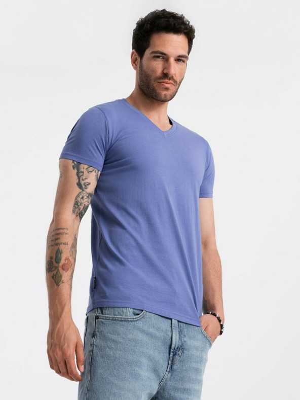 Ombre Clothing Tricou clasic cu decolteu în V din bumbac BASIC pentru bărbați - violet V12 OM-TSBS-0145 Îmbrăcăminte Ombre