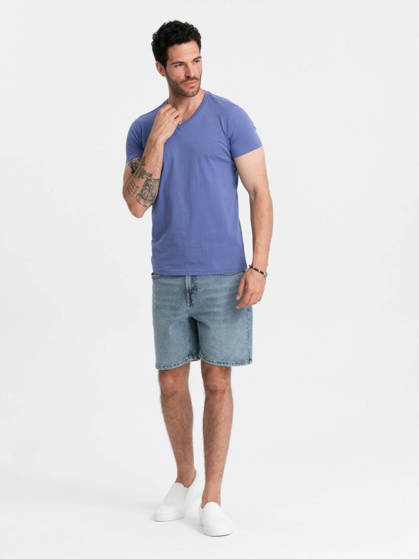 Ombre Clothing Tricou clasic cu decolteu în V din bumbac BASIC pentru bărbați - violet V12 OM-TSBS-0145 Îmbrăcăminte Ombre