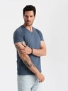 Ombre Clothing Tricou clasic cu decolteu în V din bumbac pentru bărbați BASIC - albastru V18 OM-TSBS-0145 Ombre Clothing