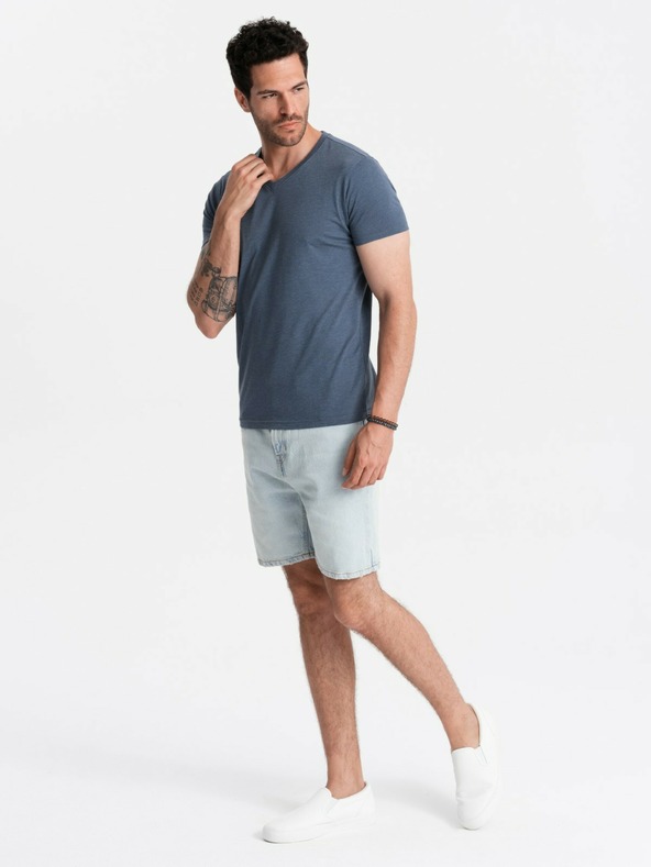 Ombre Clothing Tricou clasic cu decolteu în V din bumbac pentru bărbați BASIC - albastru V18 OM-TSBS-0145 Ombre Clothing