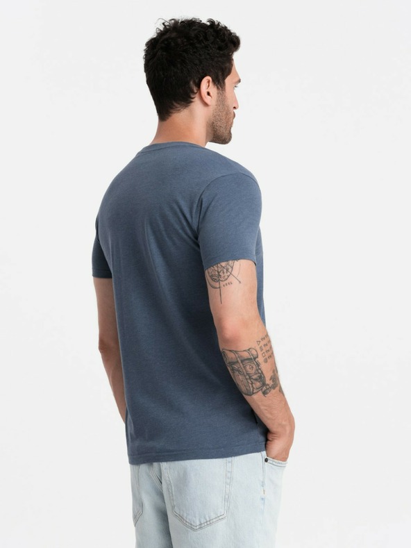 Ombre Clothing Tricou clasic cu decolteu în V din bumbac pentru bărbați BASIC - albastru V18 OM-TSBS-0145 Ombre Clothing