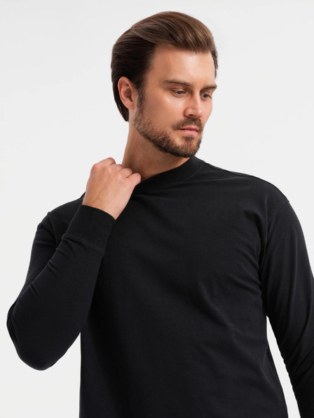 Ombre Clothing Tricou bărbătesc LOOSE FIT din bumbac cu mânecă lungă și gât rotund - negru V1 OM-LSBC-0129 Ombre Clothing