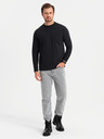 Ombre Clothing Tricou bărbătesc LOOSE FIT din bumbac cu mânecă lungă și gât rotund - negru V1 OM-LSBC-0129 Ombre Clothing
