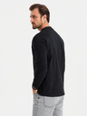 Ombre Clothing Tricou bărbătesc LOOSE FIT din bumbac cu mânecă lungă și gât rotund - negru V1 OM-LSBC-0129 Ombre Clothing