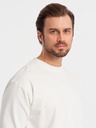Ombre Clothing Tricou bărbătesc LOOSE FIT din bumbac cu mânecă lungă și gât rotund - crem V2 OM-LSBC-0129 Ombre Clothing