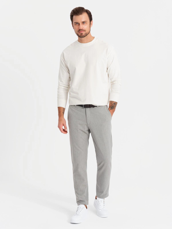 Ombre Clothing Tricou bărbătesc LOOSE FIT din bumbac cu mânecă lungă și gât rotund - crem V2 OM-LSBC-0129 Ombre Clothing