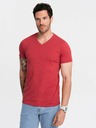Ombre Clothing Tricou clasic de bărbați din bumbac cu decolteu în V BASIC - roșu V17 OM-TSBS-0145 Îmbrăcăminte Ombre