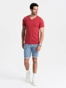 Ombre Clothing Tricou clasic de bărbați din bumbac cu decolteu în V BASIC - roșu V17 OM-TSBS-0145 Îmbrăcăminte Ombre