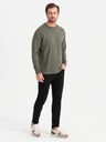 Ombre Clothing Tricou bărbătesc LOOSE FIT din bumbac cu mânecă lungă și gât rotund - gri-verde V3 OM-LSBC-0129 Ombre Clothing