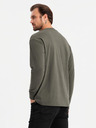 Ombre Clothing Tricou bărbătesc LOOSE FIT din bumbac cu mânecă lungă și gât rotund - gri-verde V3 OM-LSBC-0129 Ombre Clothing