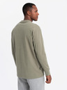 Ombre Clothing Tricou bărbătesc din bumbac LOOSE FIT cu mânecă lungă și gât rotund - kaki V4 OM-LSBC-0129 Ombre Clothing
