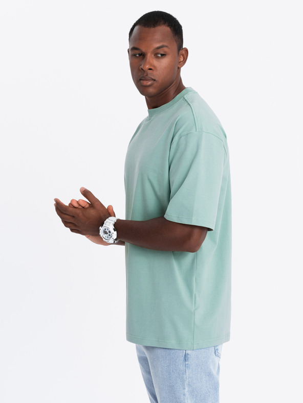 Ombre Clothing Tricou LOOSE FIT pentru bărbați cu buzunar mentă Ombre Clothing