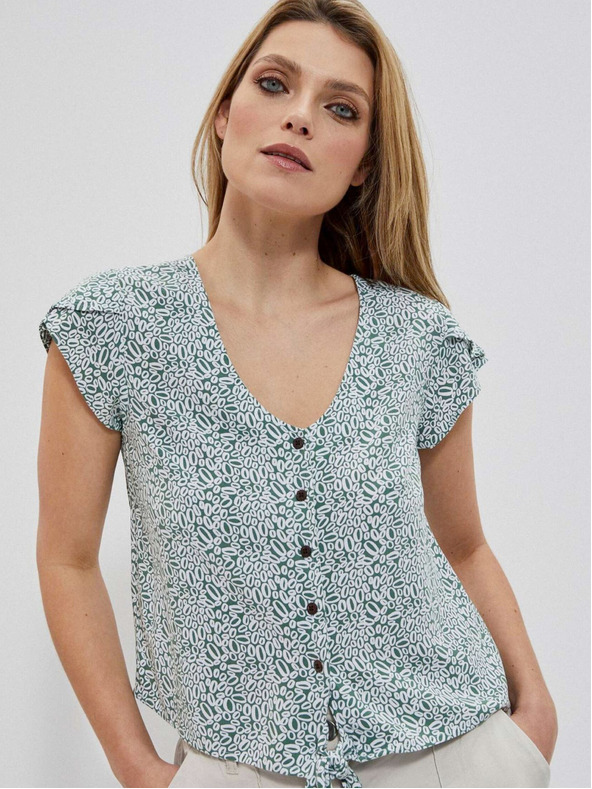 Moodo Cămașă albă și verde cu model pentru femei Moodo