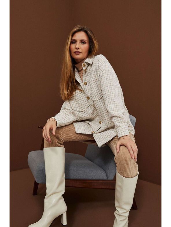 Moodo Cămașă în carouri bej și crem pentru femei Moodo