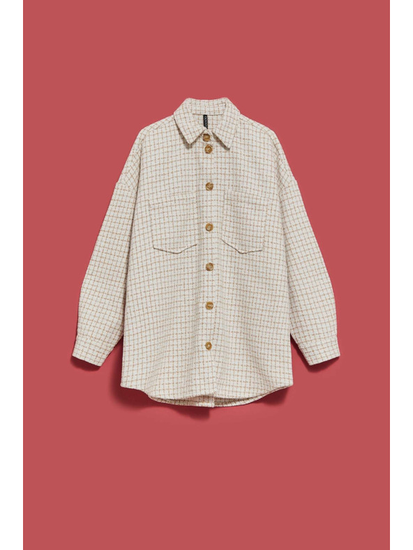 Moodo Cămașă în carouri bej și crem pentru femei Moodo