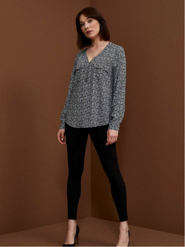 Moodo Bluză cu motive Moodo de damă în alb și negru