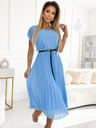 numoco Rochie midi plisată cu curea neagră - albastru deschis Numoco