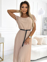 numoco Rochie midi plisată cu curea neagră - bej Numoco