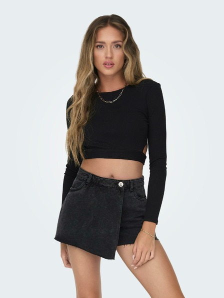 ONLY Tricou negru pentru femei cu fante ONLY Nikita