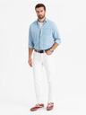 Ombre Clothing Cămașă bărbătească din denim cu buzunar brodat - albastru deschis Îmbrăcăminte Ombre