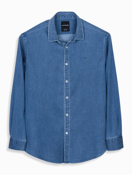 Ombre Clothing Cămașă bărbătească din denim cu lyocell și broderie pe piept - albastru Ombre Clothing