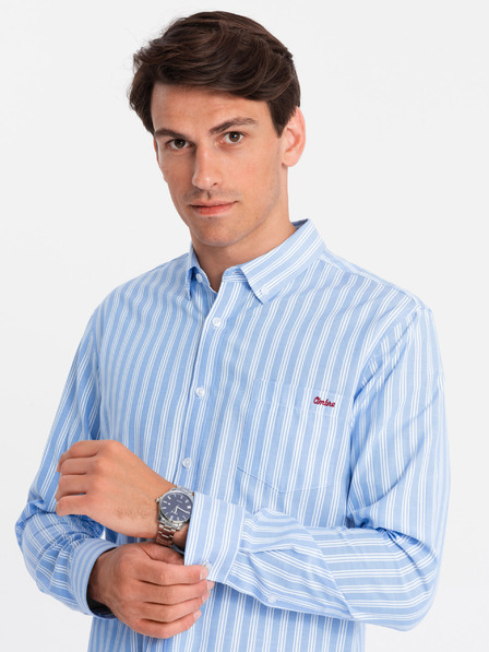Ombre Clothing Cămașă pentru bărbați, cu dungi albe, REGULAR FIT, cu buzunar Ombre Clothing