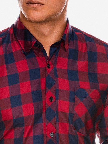 Ombre Clothing Cămașă în carouri cu mânecă lungă pentru bărbați K282 - roșu/bleumarin