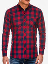 Ombre Clothing Cămașă în carouri cu mânecă lungă pentru bărbați K282 - roșu/bleumarin