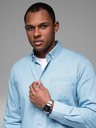 Ombre Clothing Cămașă pentru bărbați din denim fin cu model și buzunar - albastru deschis Ombre Clothing