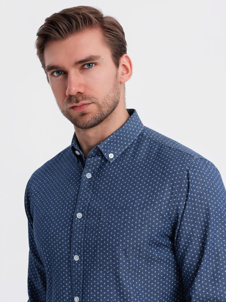 Ombre Clothing Cămașă de bărbați din denim fin cu model și buzunar - albastru Ombre Clothing