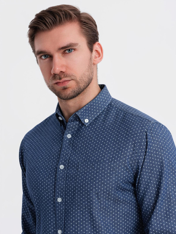 Ombre Clothing Cămașă de bărbați din denim fin cu model și buzunar - albastru Ombre Clothing