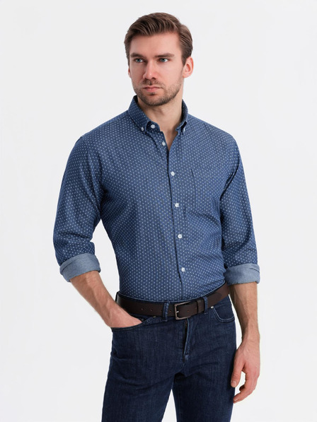 Ombre Clothing Cămașă de bărbați din denim fin cu model și buzunar - albastru Ombre Clothing