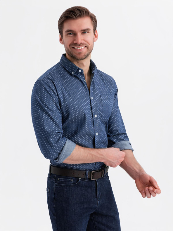 Ombre Clothing Cămașă de bărbați din denim fin cu model și buzunar - albastru Ombre Clothing